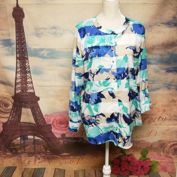 ⭐️ Liz Claiborne floral striped blouse - Picture 1 of 7